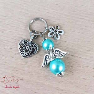 Akvamarin angyalkás kulcstartó - évzáró ajándék tanárnak, óvónéninek, dadusnak - táska & tok - kulcstartó & táskadísz - kulcstartó - Meska.hu