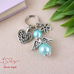 Világoskék angyalkás kulcstartó - tanár búcsúajándék, pedagógus ajándék évzáróra, Táska & Tok, Kulcstartó & Táskadísz, Kulcstartó, Ékszerkészítés, Gyöngyfűzés, gyöngyhímzés, MESKA