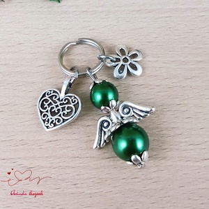 Sötétzöld angyalkás kulcstartó - tanár búcsúajándék, pedagógus ajándék évzáróra - táska & tok - kulcstartó & táskadísz - kulcstartó - Meska.hu