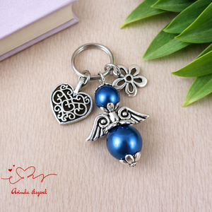 Sötétkék angyalkás kulcstartó - tanár búcsúajándék, pedagógus ajándék évzáróra, Táska & Tok, Kulcstartó & Táskadísz, Kulcstartó, Ékszerkészítés, Gyöngyfűzés, gyöngyhímzés, MESKA