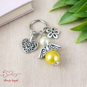 Sárga angyalkás kulcstartó � anyák napi ajándék anyának, mamának, keresztanyának, Táska & Tok, Kulcstartó & Táskadísz, Kulcstartó, Ékszerkészítés, Gyöngyfűzés, gyöngyhímzés, MESKA