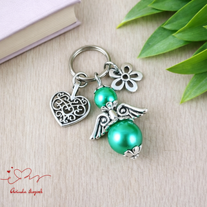 Tengerzöld angyalkás kulcstartó � anyák napi ajándék anyának, mamának, keresztanyának, Táska & Tok, Kulcstartó & Táskadísz, Kulcstartó, Ékszerkészítés, Gyöngyfűzés, gyöngyhímzés, MESKA