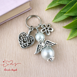 Ezüstszürke angyalkás kulcstartó � anyák napi ajándék anyának, mamának, keresztanyának, Táska & Tok, Kulcstartó & Táskadísz, Kulcstartó, Ékszerkészítés, Gyöngyfűzés, gyöngyhímzés, MESKA