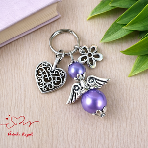 Levendula angyalkás kulcstartó � anyák napi ajándék anyának, mamának, keresztanyának, Táska & Tok, Kulcstartó & Táskadísz, Kulcstartó, Ékszerkészítés, Gyöngyfűzés, gyöngyhímzés, MESKA