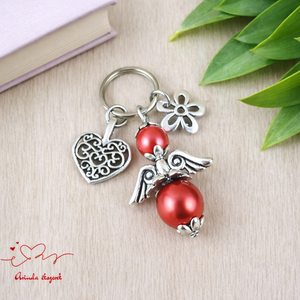 Piros angyalkás kulcstartó � kézműves kulcstartó ajándék, angyalka táskadísz - táska & tok - kulcstartó & táskadísz - kulcstartó - Meska.hu