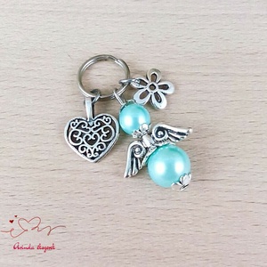 Világoskék angyalkás kulcstartó � kézműves kulcstartó ajándék, angyalka táskadísz - táska & tok - kulcstartó & táskadísz - kulcstartó - Meska.hu
