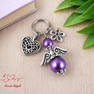 Lila angyalkás kulcstartó � kézműves kulcstartó ajándék, angyalka táskadísz, Táska & Tok, Kulcstartó & Táskadísz, Kulcstartó, Ékszerkészítés, Gyöngyfűzés, gyöngyhímzés, MESKA