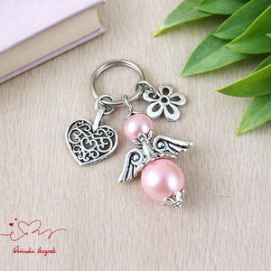 Rózsaszín angyalkás kulcstartó � kézműves kulcstartó ajándék, angyalka táskadísz, Táska & Tok, Kulcstartó & Táskadísz, Kulcstartó, Ékszerkészítés, Gyöngyfűzés, gyöngyhímzés, MESKA