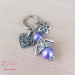 Levendula angyalkás kulcstartó � kézműves kulcstartó ajándék, angyalka táskadísz - táska & tok - kulcstartó & táskadísz - kulcstartó - Meska.hu