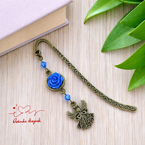 Sötétkék rózsás könyvjelző - Anyák napi apró figyelmesség #78, Könyv & Zene, Könyvjelző, Ékszerkészítés, Gyöngyfűzés, gyöngyhímzés, MESKA