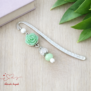 Menta rózsás könyvjelző - Anyák napi apró figyelmesség #72, Könyv & Zene, Könyvjelző, Ékszerkészítés, Gyöngyfűzés, gyöngyhímzés, MESKA