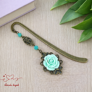 Menta rózsás könyvjelző - Anyák napi apró figyelmesség #64, Könyv & Zene, Könyvjelző, Ékszerkészítés, Gyöngyfűzés, gyöngyhímzés, MESKA