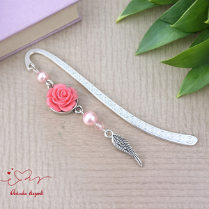 Pink rózsás könyvjelző - Anyák napi apró figyelmesség #93, Könyv & Zene, Könyvjelző, Ékszerkészítés, Gyöngyfűzés, gyöngyhímzés, MESKA