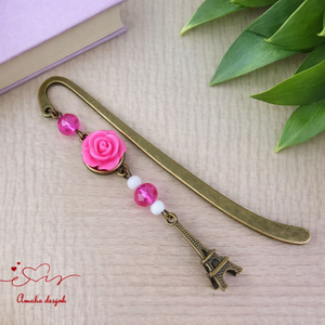 Pink rózsás könyvjelző - Anyák napi apró figyelmesség #92, Könyv & Zene, Könyvjelző, Ékszerkészítés, Gyöngyfűzés, gyöngyhímzés, MESKA