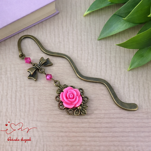 Pink rózsás könyvjelző - Anyák napi apró figyelmesség #86, Könyv & Zene, Könyvjelző, Ékszerkészítés, Gyöngyfűzés, gyöngyhímzés, MESKA