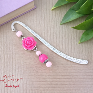 Pink rózsás könyvjelző - Anyák napi apró figyelmesség #91, Könyv & Zene, Könyvjelző, Ékszerkészítés, Gyöngyfűzés, gyöngyhímzés, MESKA
