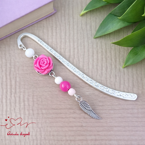 Pink rózsás könyvjelző - Anyák napi apró figyelmesség #84, Könyv & Zene, Könyvjelző, Ékszerkészítés, Gyöngyfűzés, gyöngyhímzés, MESKA