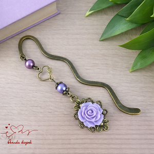 Rózsaszín rózsás könyvjelző - Anyák napi apró figyelmesség #53, Könyv & Zene, Könyvjelző, Ékszerkészítés, Gyöngyfűzés, gyöngyhímzés, MESKA