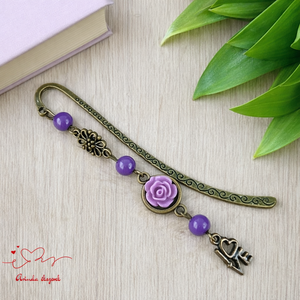 Rózsaszín rózsás könyvjelző - Anyák napi apró figyelmesség #55, Könyv & Zene, Könyvjelző, Ékszerkészítés, Gyöngyfűzés, gyöngyhímzés, MESKA