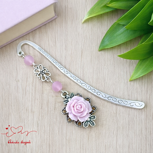 Rózsaszín rózsás könyvjelző - Anyák napi apró figyelmesség #56, Könyv & Zene, Könyvjelző, Ékszerkészítés, Gyöngyfűzés, gyöngyhímzés, MESKA