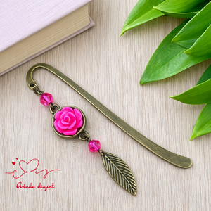 Pink rózsás könyvjelző - Anyák napi apró figyelmesség #88, Könyv & Zene, Könyvjelző, Ékszerkészítés, Gyöngyfűzés, gyöngyhímzés, MESKA