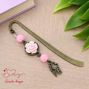 Rózsaszín rózsás könyvjelző - Anyák napi apró figyelmesség #18, Könyv & Zene, Könyvjelző, Ékszerkészítés, Gyöngyfűzés, gyöngyhímzés, MESKA