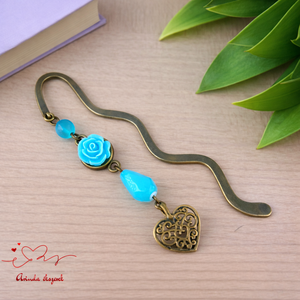 Világoskék rózsás könyvjelző - Anyák napi apró figyelmesség #4, Könyv & Zene, Könyvjelző, Ékszerkészítés, Gyöngyfűzés, gyöngyhímzés, MESKA