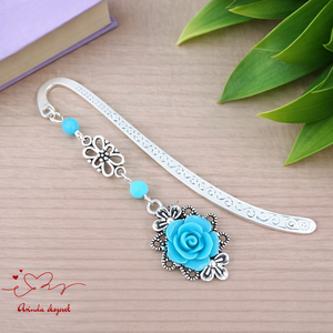 Világoskék rózsás könyvjelző - Anyák napi apró figyelmesség #2, Könyv & Zene, Könyvjelző, Ékszerkészítés, Gyöngyfűzés, gyöngyhímzés, MESKA