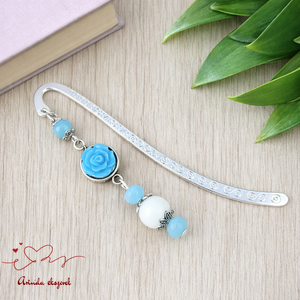 Világoskék rózsás könyvjelző - Anyák napi apró figyelmesség #6, Könyv & Zene, Könyvjelző, Ékszerkészítés, Gyöngyfűzés, gyöngyhímzés, MESKA