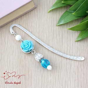 Világoskék rózsás könyvjelző - Anyák napi apró figyelmesség #13, Könyv & Zene, Könyvjelző, Ékszerkészítés, Gyöngyfűzés, gyöngyhímzés, MESKA