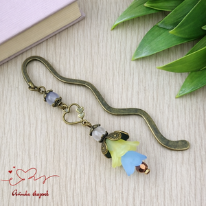 Sárga-kék virágos könyvjelző, Könyv & Zene, Könyvjelző, Ékszerkészítés, Gyöngyfűzés, gyöngyhímzés, MESKA