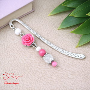 Pink rózsás könyvjelző - Anyák napi apró figyelmesség #89, Könyv & Zene, Könyvjelző, Ékszerkészítés, Gyöngyfűzés, gyöngyhímzés, MESKA