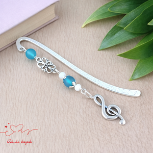 Violinkulcs könyvjelző � világoskék gyöngyökkel, évzáró ajándék pedagógusnak, Könyv & Zene, Könyvjelző, Ékszerkészítés, Gyöngyfűzés, gyöngyhímzés, MESKA