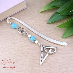 Vonalzó könyvjelző � világoskék gyöngyökkel, kézzel készült tanári ajándék, Könyv & Zene, Könyvjelző, Ékszerkészítés, Gyöngyfűzés, gyöngyhímzés, MESKA