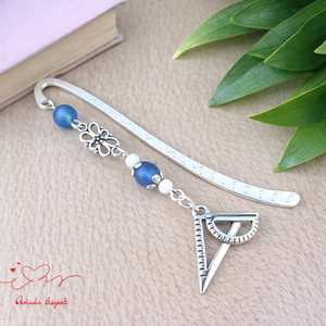 Vonalzó könyvjelző � sötétkék gyöngyökkel, kézzel készült tanári ajándék, Könyv & Zene, Könyvjelző, Ékszerkészítés, Gyöngyfűzés, gyöngyhímzés, MESKA