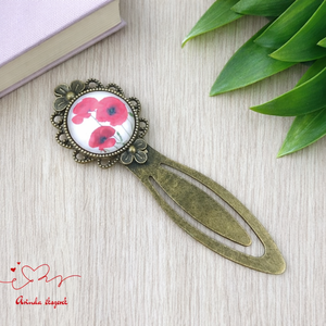 Pipacsos üveglencsés könyvjelző � romantikus, virágmintás ajándék olvasóknak, Könyv & Zene, Könyvjelző, Ékszerkészítés, Gyöngyfűzés, gyöngyhímzés, MESKA