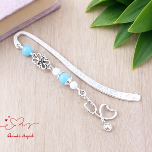 Sztetoszkóp charm könyvjelző � kék gyöngyökkel, egészségügyi dolgozóknak, Könyv & Zene, Könyvjelző, Ékszerkészítés, Gyöngyfűzés, gyöngyhímzés, MESKA