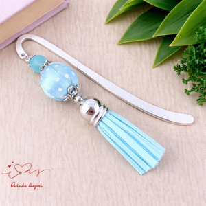 Világoskék vidám pöttyös bojtos könyvjelző � kedves ajándék pedagógusnak , Könyv & Zene, Könyvjelző, Ékszerkészítés, Gyöngyfűzés, gyöngyhímzés, MESKA