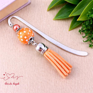 Narancs vidám pöttyös bojtos könyvjelző � kedves ajándék pedagógusnak , Könyv & Zene, Könyvjelző, Ékszerkészítés, Gyöngyfűzés, gyöngyhímzés, MESKA