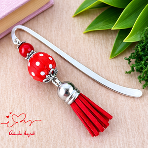 Piros vidám pöttyös bojtos könyvjelző � kedves ajándék pedagógusnak , Könyv & Zene, Könyvjelző, Ékszerkészítés, Gyöngyfűzés, gyöngyhímzés, MESKA