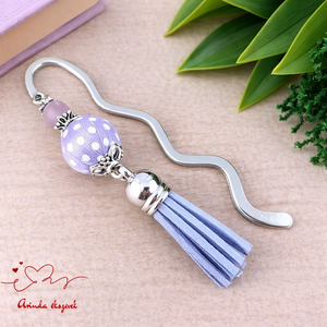 Levendula vidám pöttyös bojtos könyvjelző � kedves ajándék pedagógusnak , Könyv & Zene, Könyvjelző, Ékszerkészítés, Gyöngyfűzés, gyöngyhímzés, MESKA