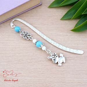 Világoskék nyuszis könyvjelző � óvónéninek és dadusnak év végi köszönőajándék, Könyv & Zene, Könyvjelző, Ékszerkészítés, Gyöngyfűzés, gyöngyhímzés, MESKA