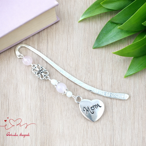 Rózsakvarc Mom szív könyvjelző � Anyák napi ajándék szeretettel, Könyv & Zene, Könyvjelző, Ékszerkészítés, Gyöngyfűzés, gyöngyhímzés, MESKA