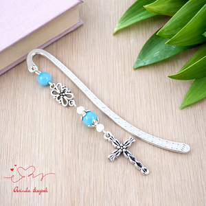 Világoskék kereszt könyvjelző � hittan, erkölcstan pedagógusnak � évzáró, pedagógusnapi ajándék, Könyv & Zene, Könyvjelző, Ékszerkészítés, Gyöngyfűzés, gyöngyhímzés, MESKA