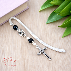 Fekete kereszt könyvjelző � hittan, erkölcstan pedagógusnak � évzáró, pedagógusnapi ajándék, Könyv & Zene, Könyvjelző, Ékszerkészítés, Gyöngyfűzés, gyöngyhímzés, MESKA