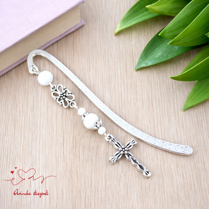 Fehér kereszt könyvjelző � hittan, erkölcstan pedagógusnak � évzáró, pedagógusnapi ajándék, Könyv & Zene, Könyvjelző, Ékszerkészítés, Gyöngyfűzés, gyöngyhímzés, MESKA