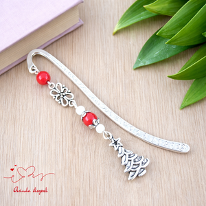 Piros karácsonyfa könyvjelző � ünnepi, kézműves ajándék olvasóknak, Könyv & Zene, Könyvjelző, Ékszerkészítés, Gyöngyfűzés, gyöngyhímzés, MESKA