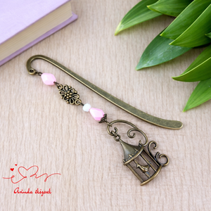 Rózsaszín madárkalitkás könyvjelző � egyedi, kézműves ajándék olvasóknak, Könyv & Zene, Könyvjelző, Ékszerkészítés, Gyöngyfűzés, gyöngyhímzés, MESKA