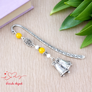 Sárga karácsonyi harangos könyvjelző � ünnepi, kézműves ajándék olvasóknak, Könyv & Zene, Könyvjelző, Ékszerkészítés, Gyöngyfűzés, gyöngyhímzés, MESKA