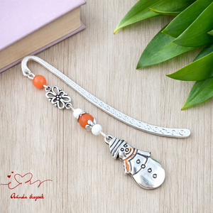 Narancs hóemberes könyvjelző � karácsonyi kézműves ajándék olvasóknak, Könyv & Zene, Könyvjelző, Ékszerkészítés, Gyöngyfűzés, gyöngyhímzés, MESKA